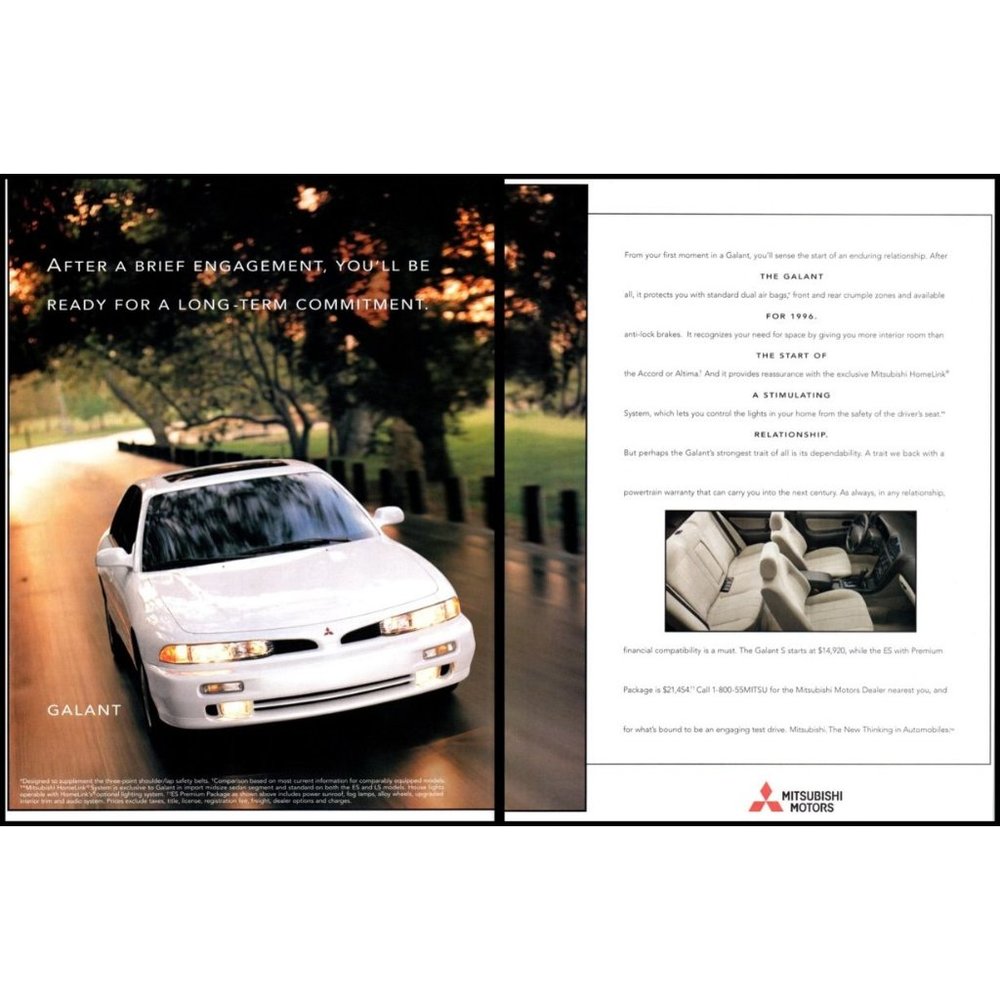 1996 Mitsubishi Galant S Sedan 2 Page Vintage Print Ad Sunset Trees Wall Art